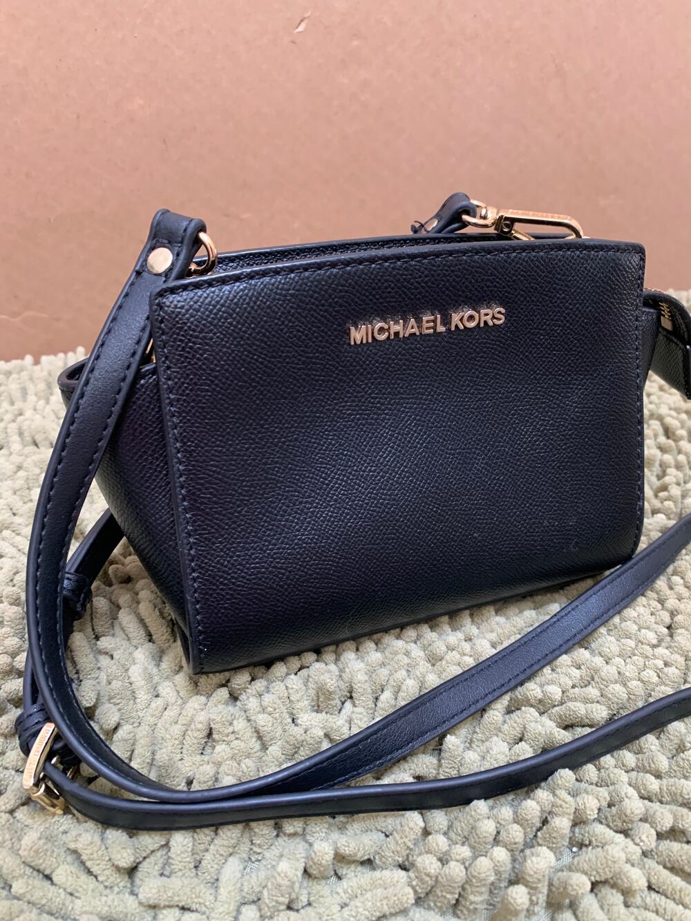 MICHAEL KORS Black Saffiano Leather MINI SELMA Crossbody Bag